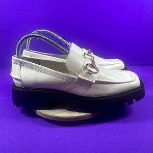 Open Edit Women's White w/ Gold Chain Chunky Loafers Shoe Size 8-NEW